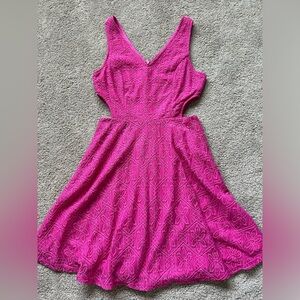 Francesa’s hot pink lace skater dress with side cut outs. Size small